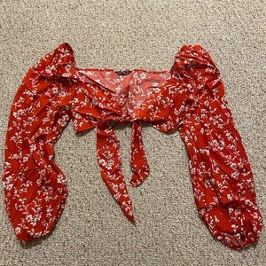 Self tie floral crop top with balloon sleeves